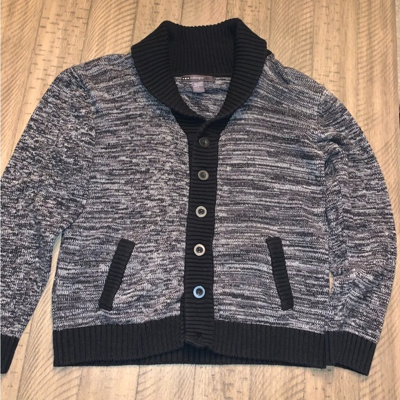 Retrofit Heavyweight Black and Gray Cardigan Sweater V-Neck - Picture 1 of 4